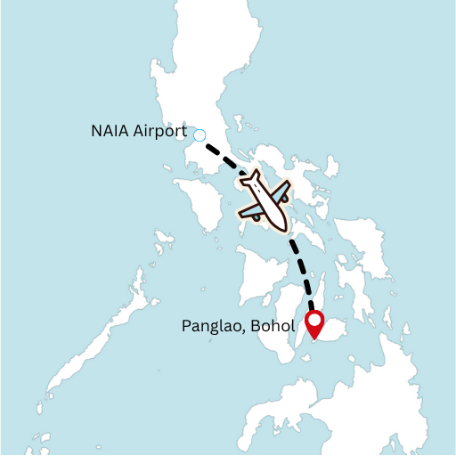 Flight route from Manila to Bohol map